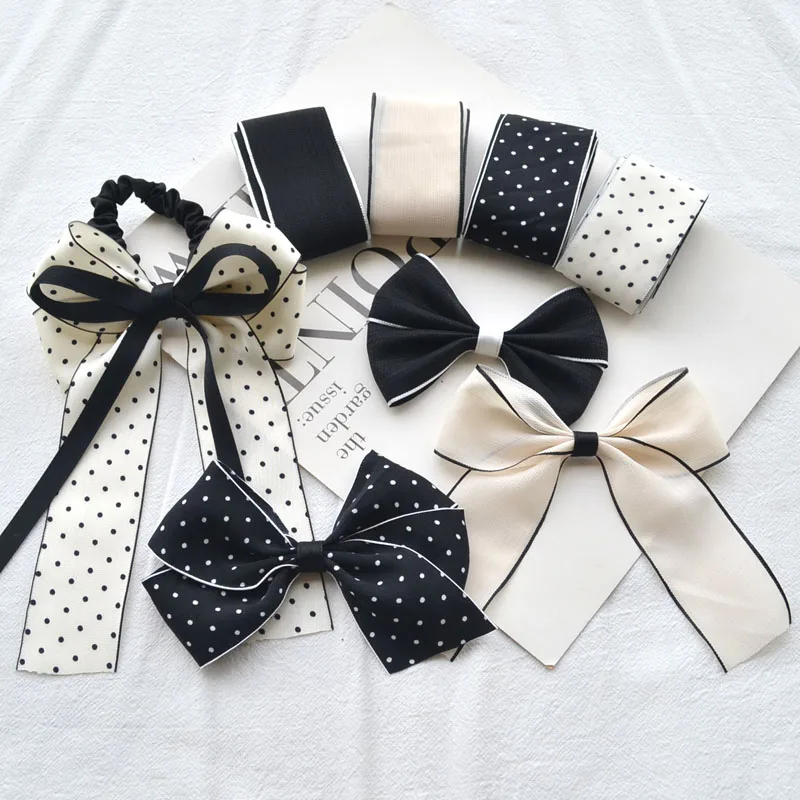 4 Meters Black And White Fabric Cotton Ribbons For Crafts DIY 38MM Handmade Bow Hair Accessories lace Accessories Craft Supplies