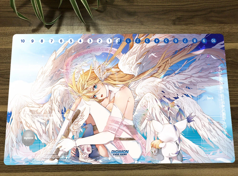 

Anime Digimon Adventure Playmat Angewomon Trading Card Game Mat DTCG CCG TCG Mat Desk Play Pad Anti-Slip Mouse Pad Mat Free Bag