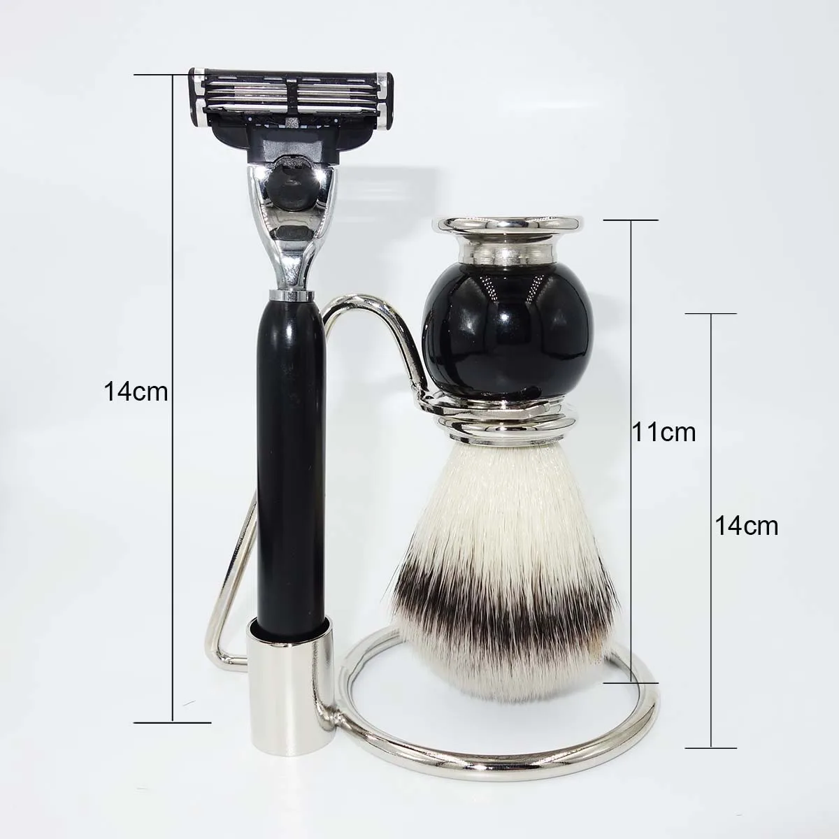 Soft Synthetic Hair Shaving Brush Black Enamel Handle Holder and Mach 3 Safety Razor for Men Grooming Kit