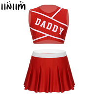 Womens Adult Cheerleading Uniform Outfit Sexy School Girls Cosplay Dance Costume Dancewear Crop Top with Mini Pleated Skirt