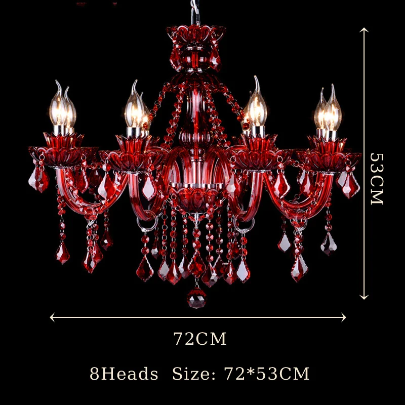 Red Color Crystal Chandelier Retro Luxury Wedding Room Living Room Bedroom Pendant Light Hotel Lobby E14 Candle Suspension Lamp