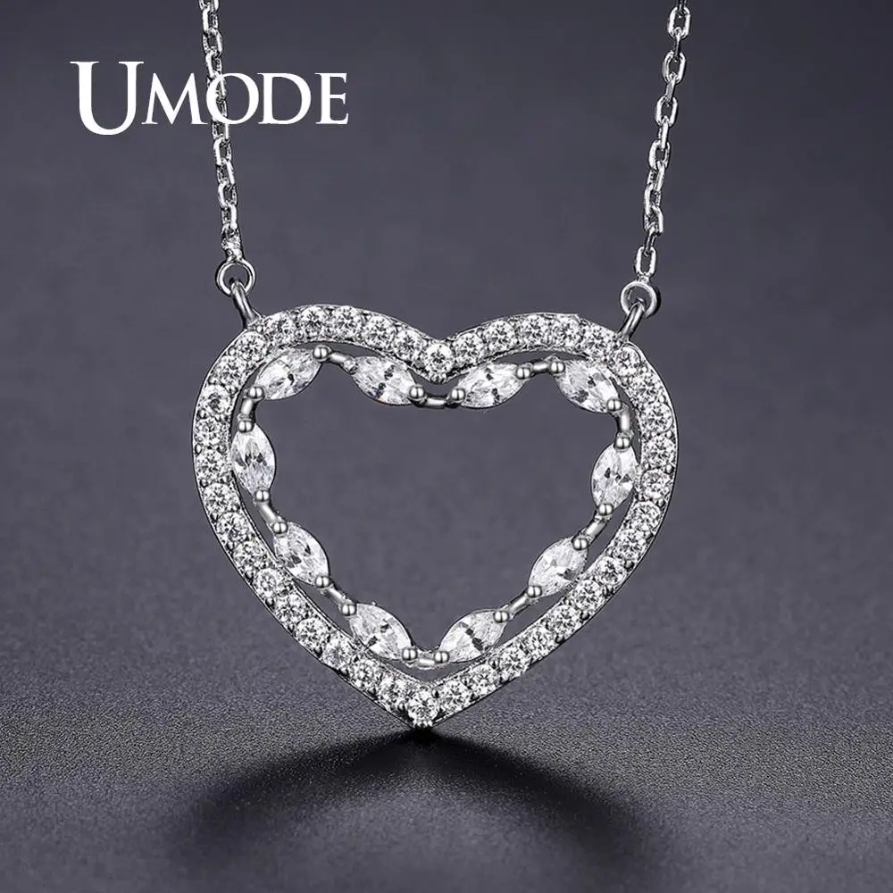 

UMODE Heart Necklaces Cubic Zirconia Pendants Long Chain Necklaces for Women Girls Party Gifts Statement Fashion Jewelry UN0383