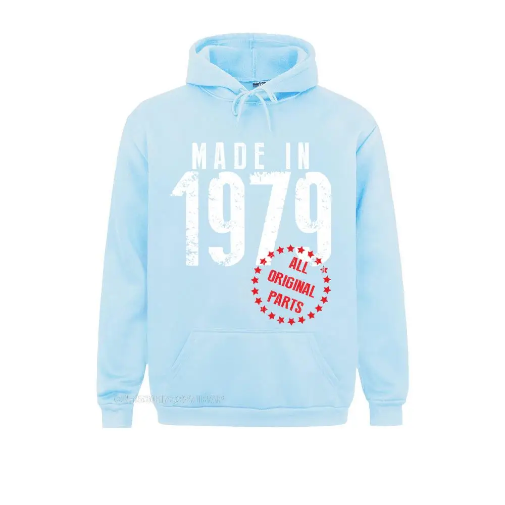 Man's Made In 1979 All Original Parts Birthday Hoodie Novelty Crew Neck Tops Cotton Polyester Black Sweatshirt