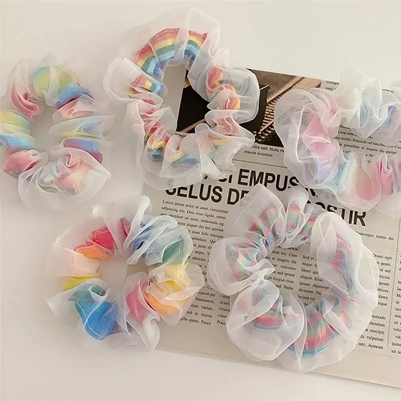 1pc Fashion Colorful Women Girls Hair Rope Scrunchy Creative Colorful Gauze Scrunchy Hair Tie Ponytail Holder Hair Accessories