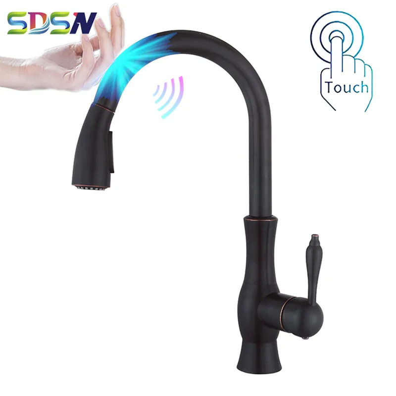 

Touch Faucet SDSN Black Bronze Pull Out Kitchen Faucets Solid Brass Sensor Kitchen Mixer Tap Pull Down Touch Kitchen Sink Faucet