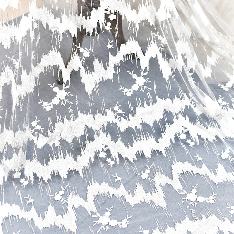 

1yard Mesh Lace Wedding Dress Tulle French Net Bridal Sequin African Nigerian Off White Hight Quality