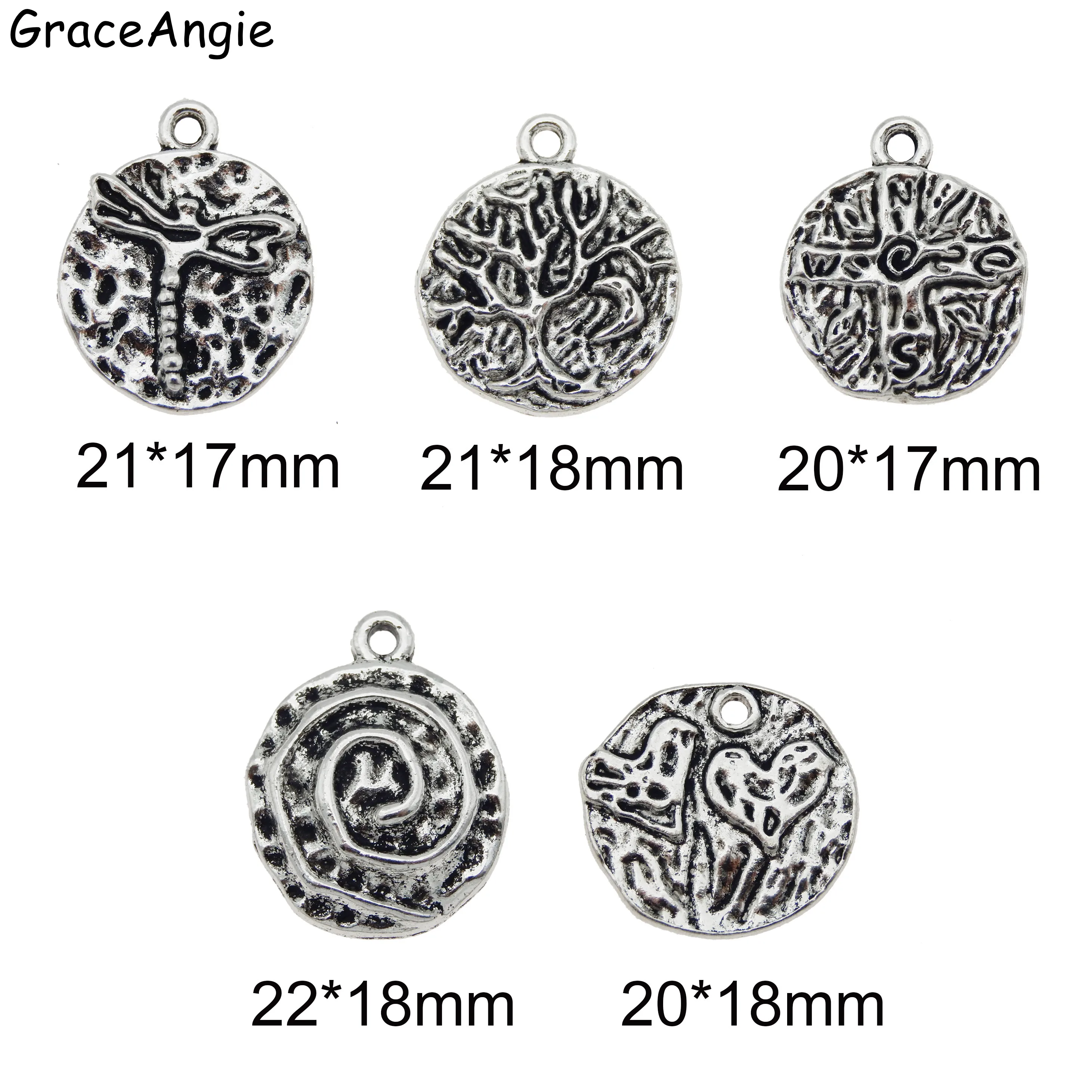 10pcs/pack Antique   Tone Life Charms Tree Heart Necklace Pendant Man Vintage Crafts Bracelet Accessories Jewelry MakingColor