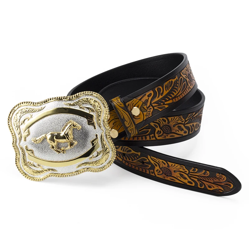 Western Style Horses Cowboy Belt Buckle Large Accessory  Width 3.8cm Double Color