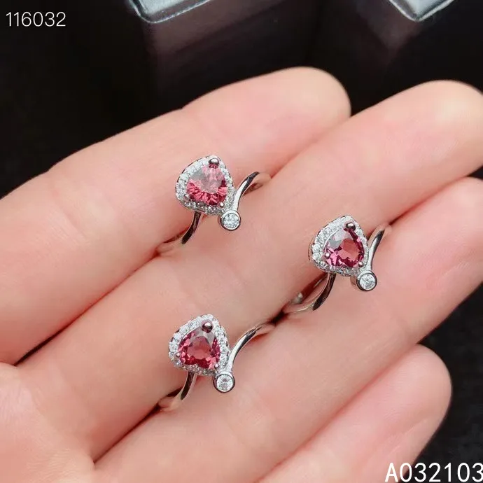 

KJJEAXCMY fine jewelry 925 sterling silver inlaid Natural pyrope garnet Girl elegant and fresh heart ring hot sale support check