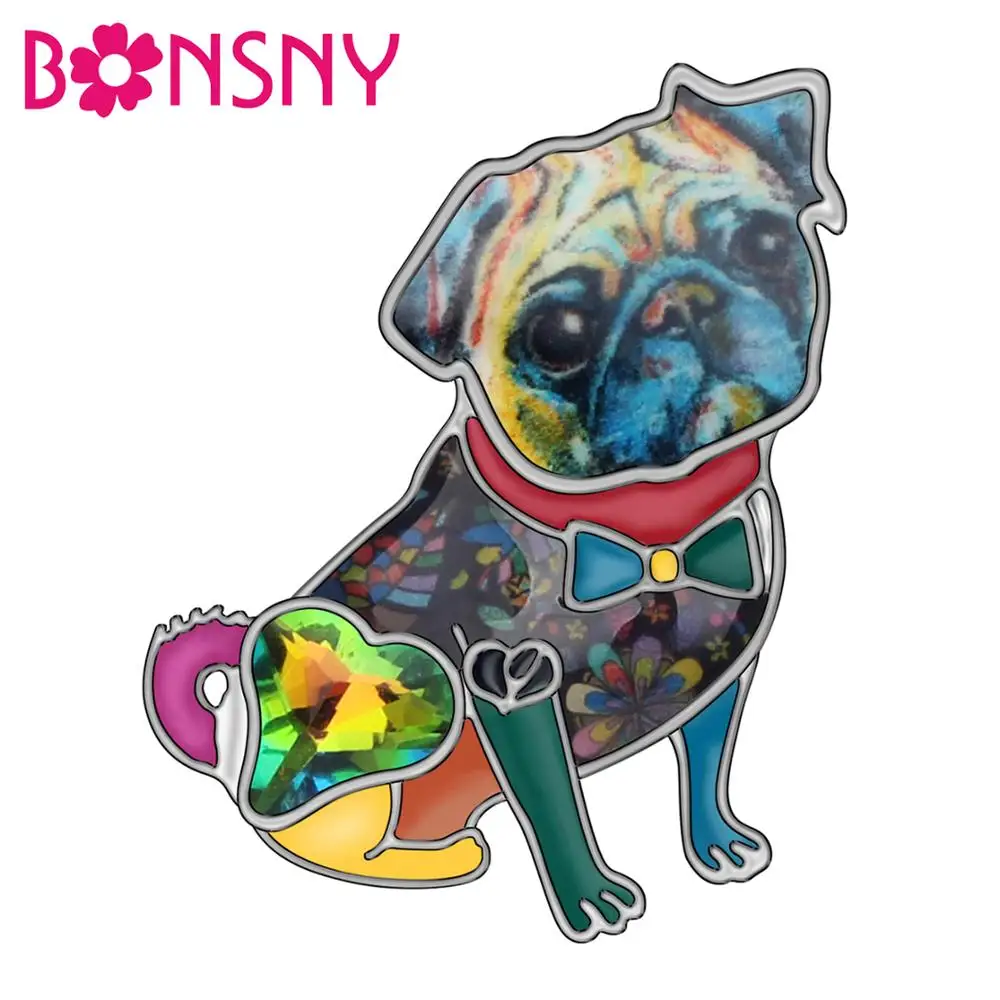 

Bonsny Enamel Alloy Rhinestone Floral Pug Dog Brooches Pin Clothes Scarf Decorations Jewelry For Women Girl Teen Charm Gift Bulk