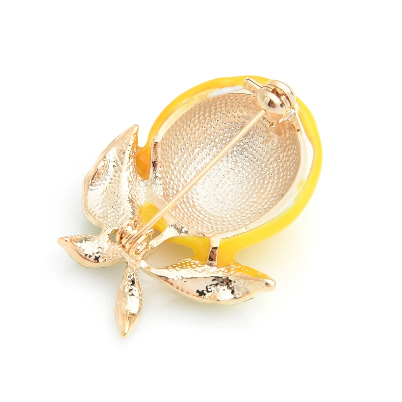 Wuli&baby Enamel Yellow Lemon Brooches Women Alloy Orange Party Causal Brooch Pins Gifts