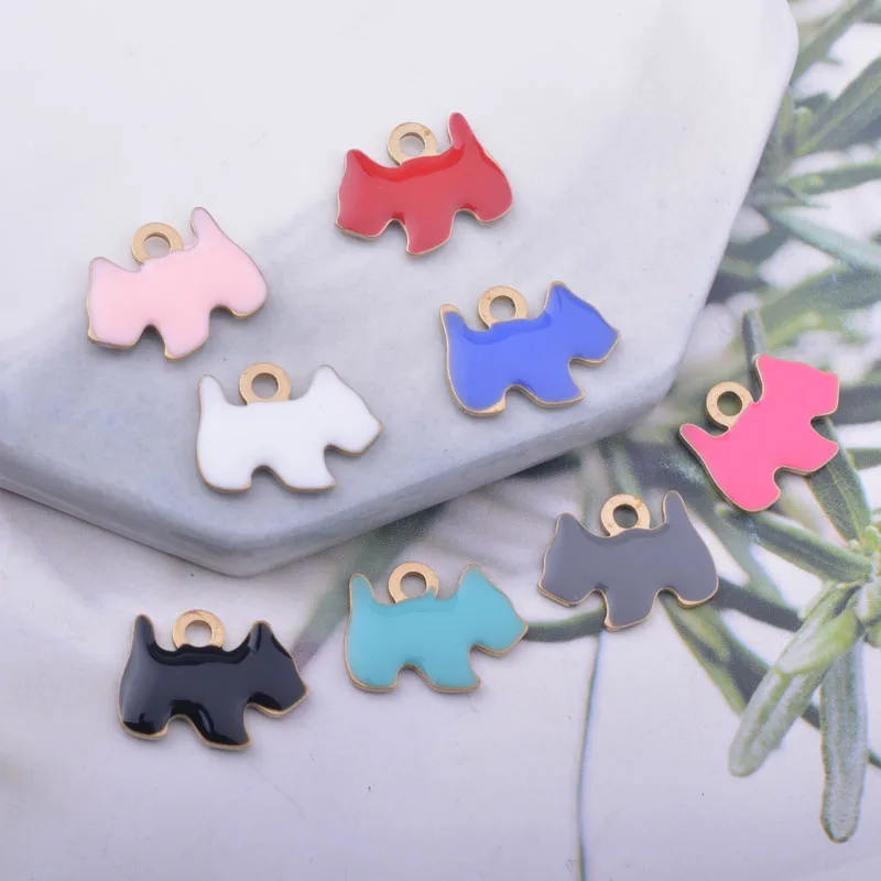 30pcs 11*15mm Copper Both Side Enamelled Dog Charms Pendant DIY Jewelry  Making