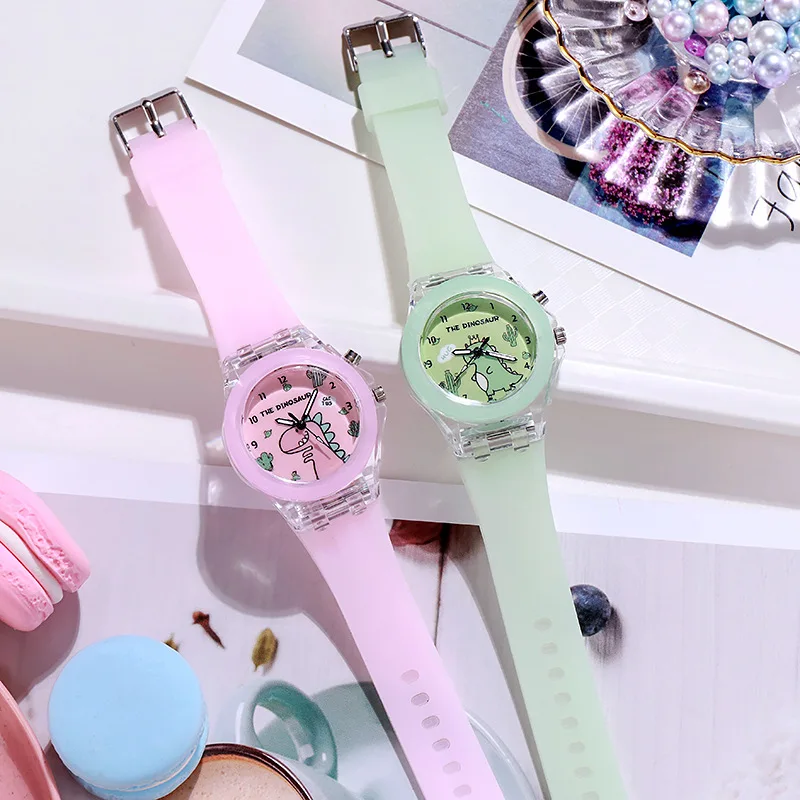 Cartoon Dinosaur Children Watches with Light Luminous Silicone Strap Girls Watch Boys Kids Student Gift Clock reloj infantil