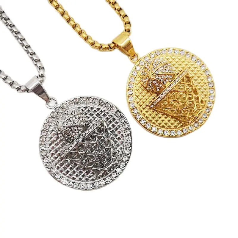 

Gold Color Basketball Necklace Bling Bling Full Crystals Stainless Steel Basketball Medal Necklace Mens Sports Fashion Jewelry