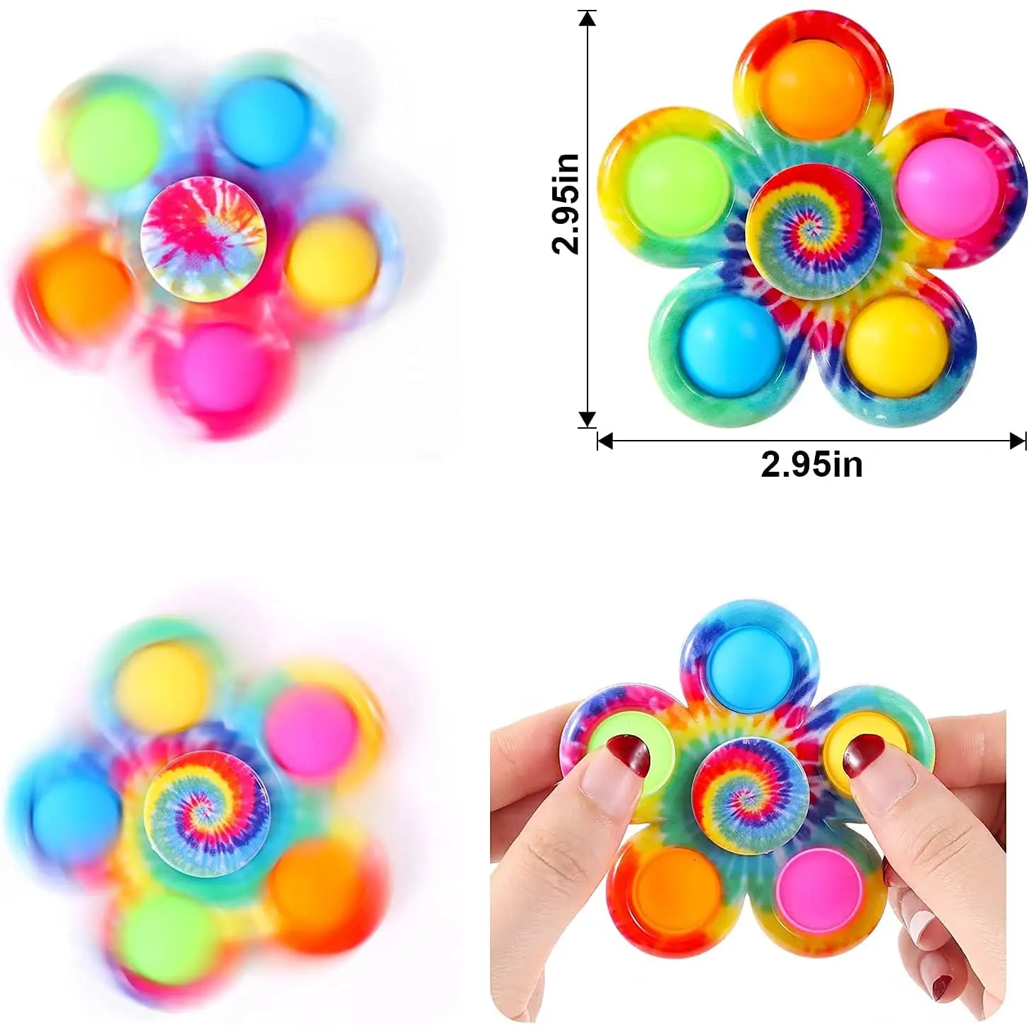 Tie Dye Simple Fidget Spinner Push Bubble Hand Spinner for ADHD Anxiety Stress Relief Bulk Sensory Party Favor for Kids