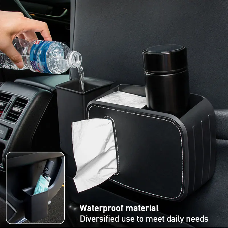 Car Multifunctional Storage Box Interior Detail Dual Hanging Split Trash Can/Tissue Holder/Water Cup Holder Seat Back Organizers image 3