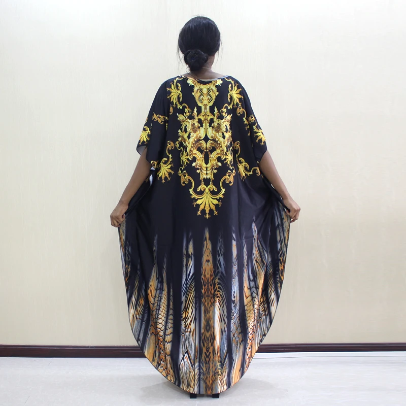 Dashikiage-vestido suelto de talla grande, vestido africano Dashiki dorado con cuello redondo, novedad de 2019