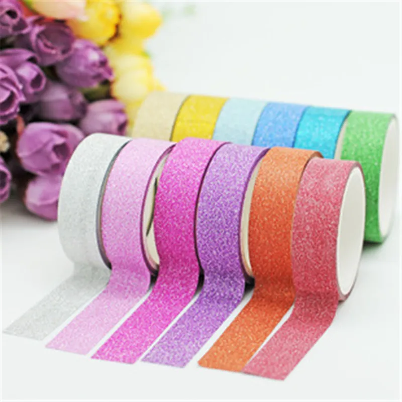 DIY Self-adhesive Glitter Washi Paper Scrapbooking Tape Stickers Wedding Birthday Festival Decorations Craft Paper 2022