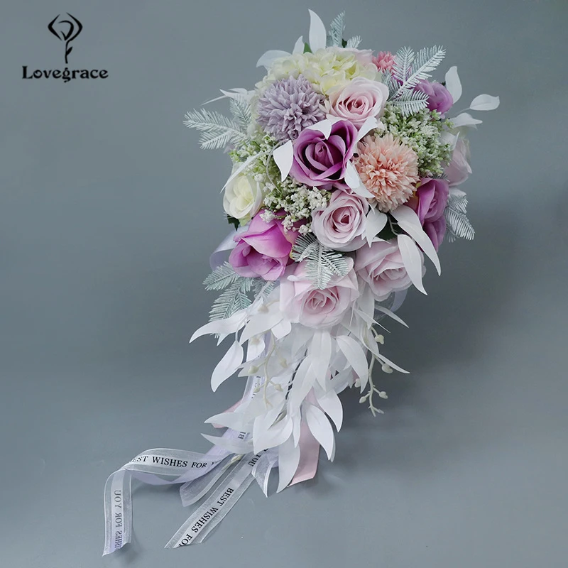 Purple Pink Wedding Bouquet for Bridesmaids Silk Roses Wedding Flowers Bridal Bouquets Artificial Flore Marriage Home Decoration