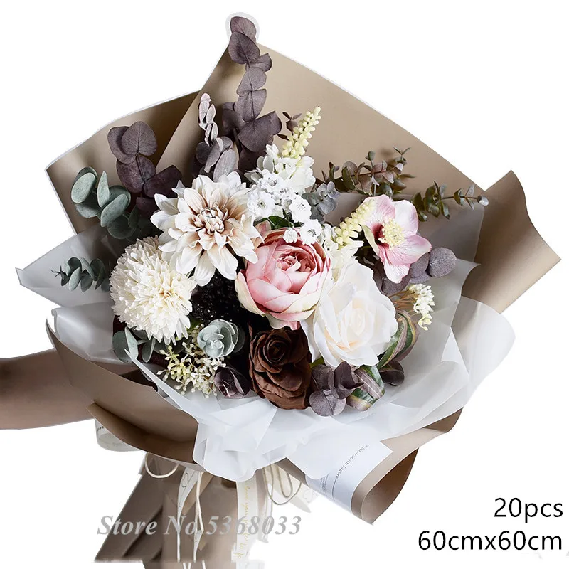 20 sztuk 60cm czysty kolor folia na ekran dotykowy nowy bukiet kwiatowy papier do pakowania kwiatów materiały florystyczne materiał pakowanie prezentów Craft papiery