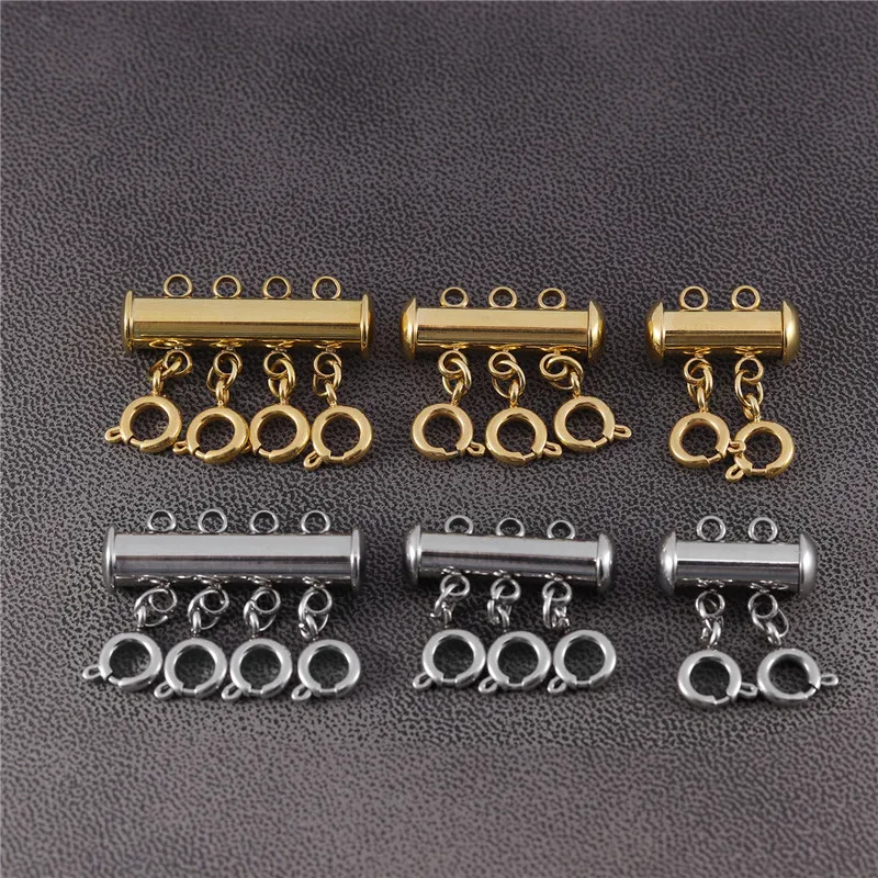 Gold Color Stainless Steel Spring Buckle Lobster Clasps Connectors Slide Tube Lock Spacer Clasp Multi Strands Magnetic Clasps