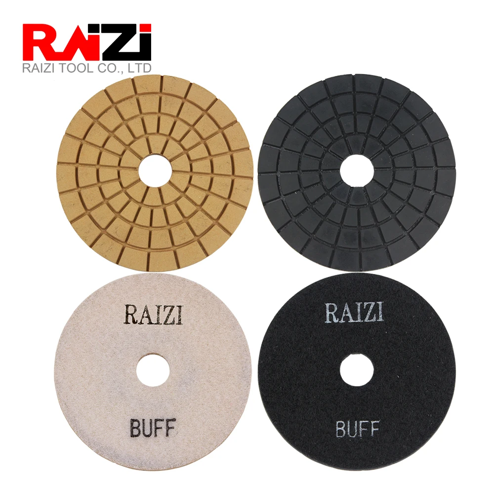 Raizi 95 degree brightness 4 inch wet diamond polishing buff pad/disc white/black on granite and marble