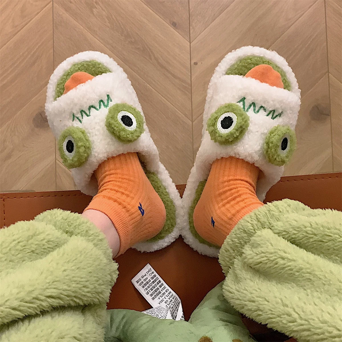 2021 Winter Women Slipper Indoor Home Antiskid Cotton Slippers Frog Cartoon Cute Soft Bottom Warm Open Toe Plush Slippers Man