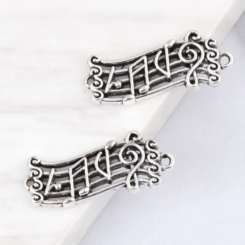 20pcs Silver Color 28x11mm Notes Charms Music Score Connector Pendant Fit DIY Jewelry Making Handcrafted Accessories