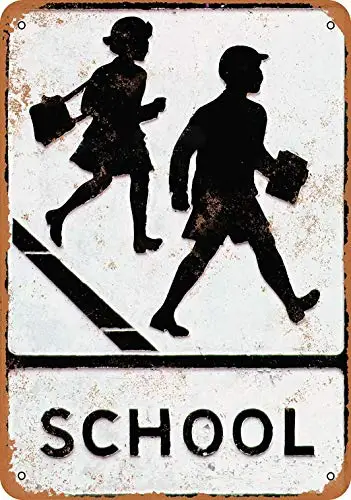 

8 x 12 Metal Sign - School Crossing - Vintage Wall Decor Art