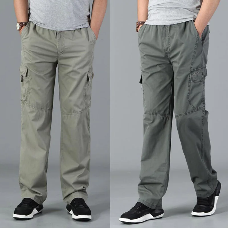 8XL 130KG Men Cargo Pants Stretch Straight Trousers autumn Khaki Large Size Big Pocket Military Safari Casual Pants