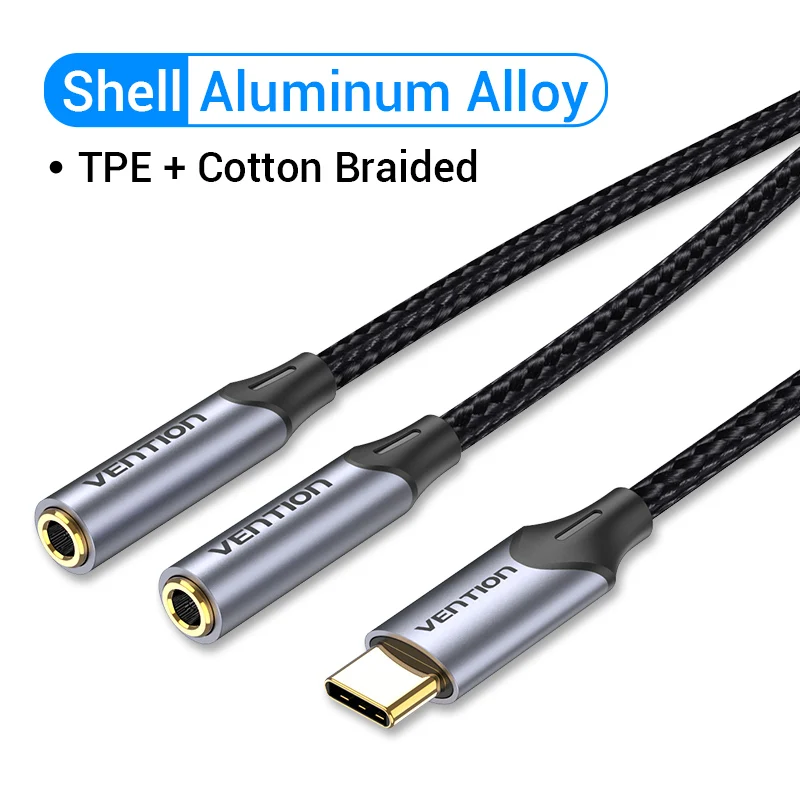 Ventie Audio Splitter USB C naar Dual 3.5 Jack Type C naar 3.5mm Aux Dubbele Koptelefoon Audio Adapter voor USB-C Tablet Telefoon Laptop