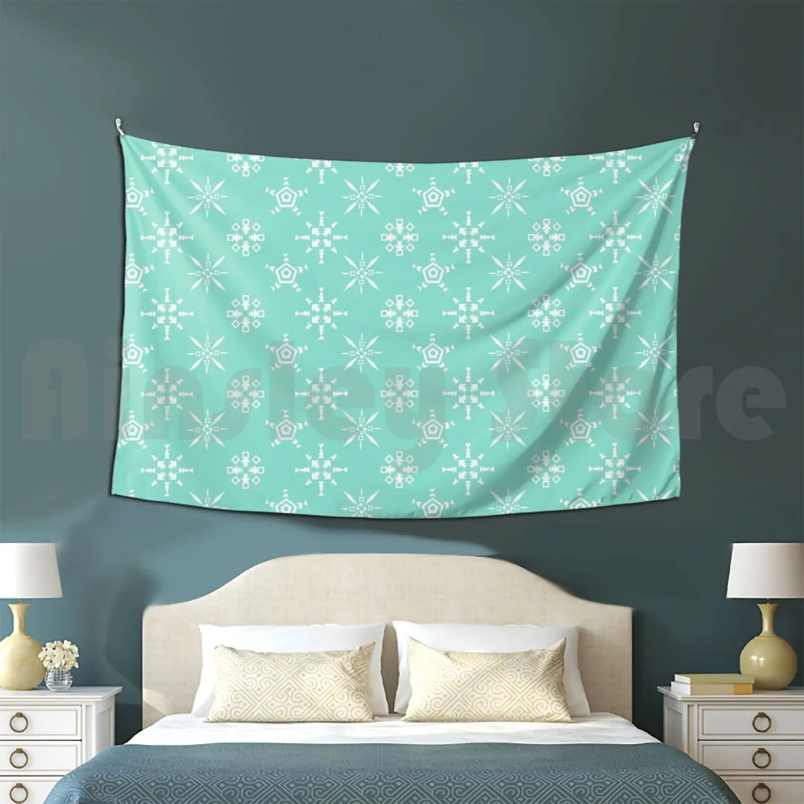 

Light Green Snowflake Pattern Tapestry Background Wall Hanging Snowflake Winter Snow Cold Pattern Abstract Geometric