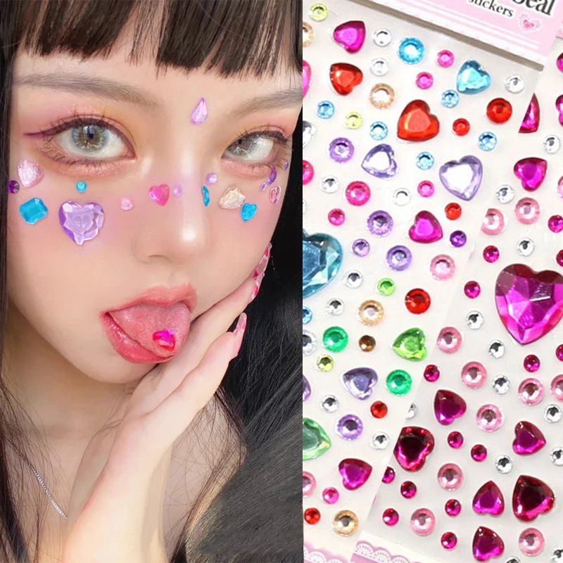 Love Heart Diamond Face Eyebrow Stickers 3D Acrylic Crystal Jewelry Eyeshadow Self Adhesive Nail Art Decoration Rhinestone