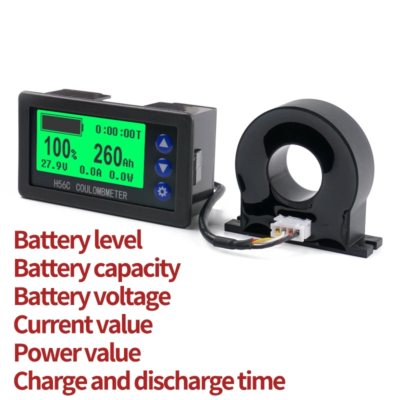 Coulomb Counter Meter 12V 24V 36V 48V 400A 400A Battery Capacity Indicator Voltage Current Display with LCD Display for Battery