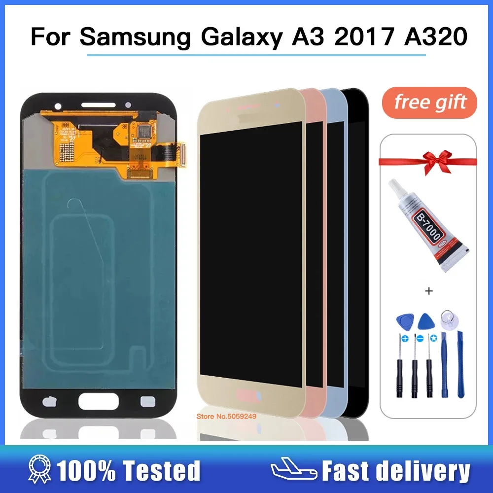 Oled lcd Can adjust brightness LCD For Samsung Galaxy A3 2017 A320 LCD Display Touch Screen Digitizer Assembly + Tools + glue