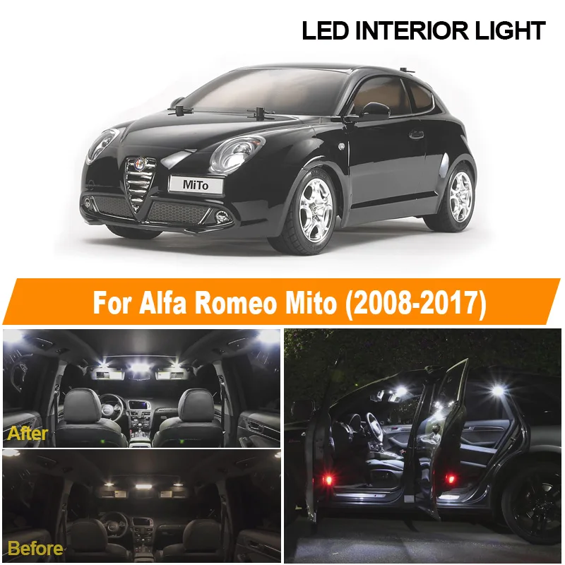 10pcs White Canbus Error Free LED Bulb Interior Dome Map Reading Light Package Kit For 2008-2017 Alfa Romeo Mito Trunk Door Lamp