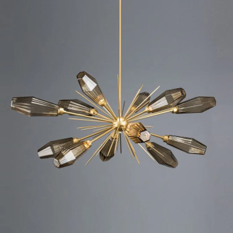 

Modern chandelier for living room luxury gold round crytal chandeliers lighting smoky gray glass lamp LED home light fixtures