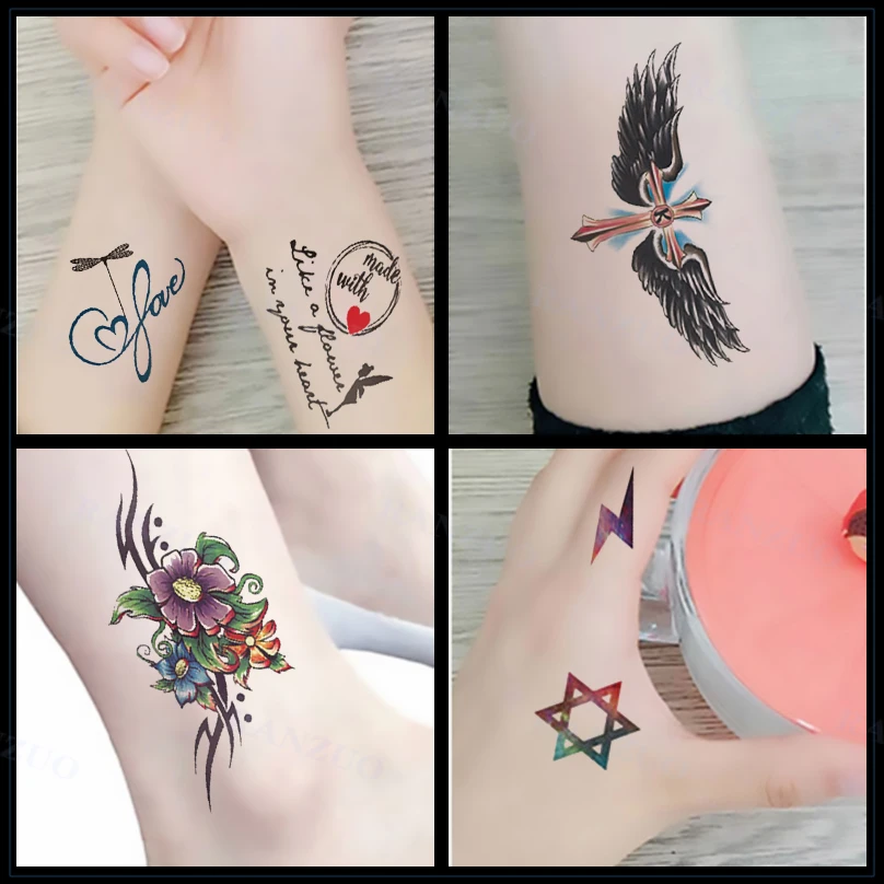 

Waterproof Temporary Tattoo Sticker English Letter Anchor Cross Body Art Tattoo Men and Women Fake Tattoo Chest Arm Tattoo