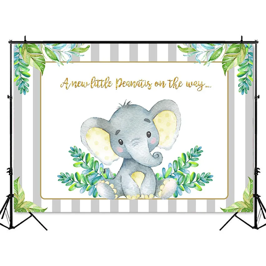 Fondo personalizado para fiesta temática de baby shower, telón de fondo de safari verde, jungla, elefante pequeño, cumpleaños
