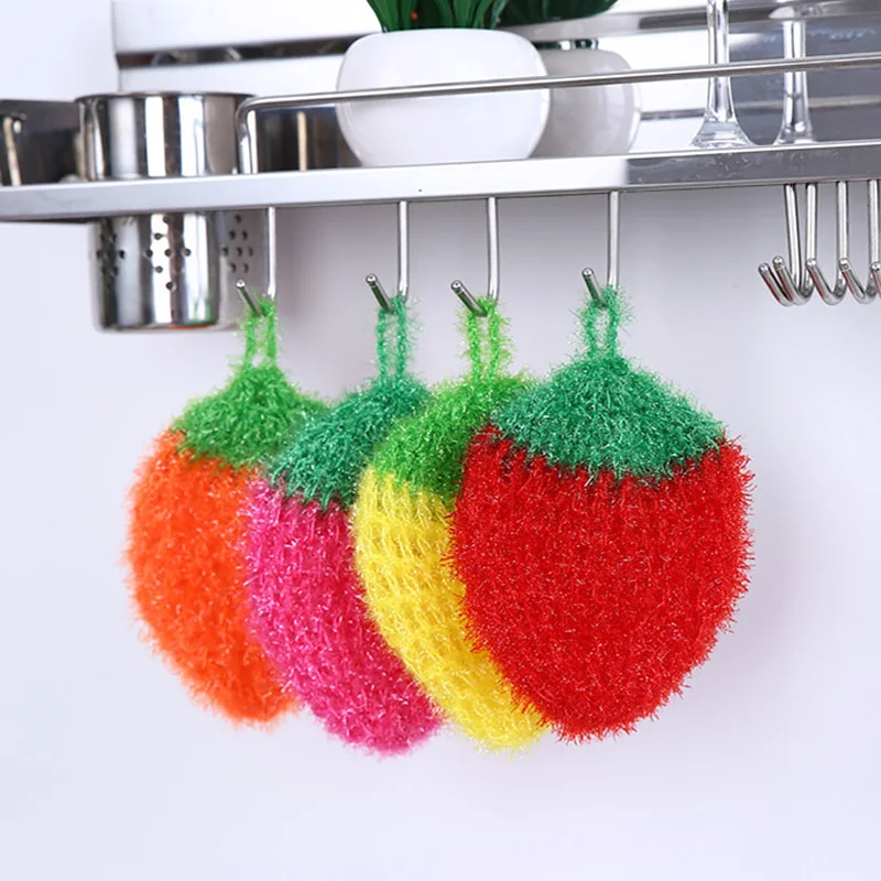 Cute Strawberry Bowl Pan Dish Sponge Fruit Scouring Dish Cloth Home Kitchen Cleaning Tool Soft Non-scratch Dish Scrubber Towel