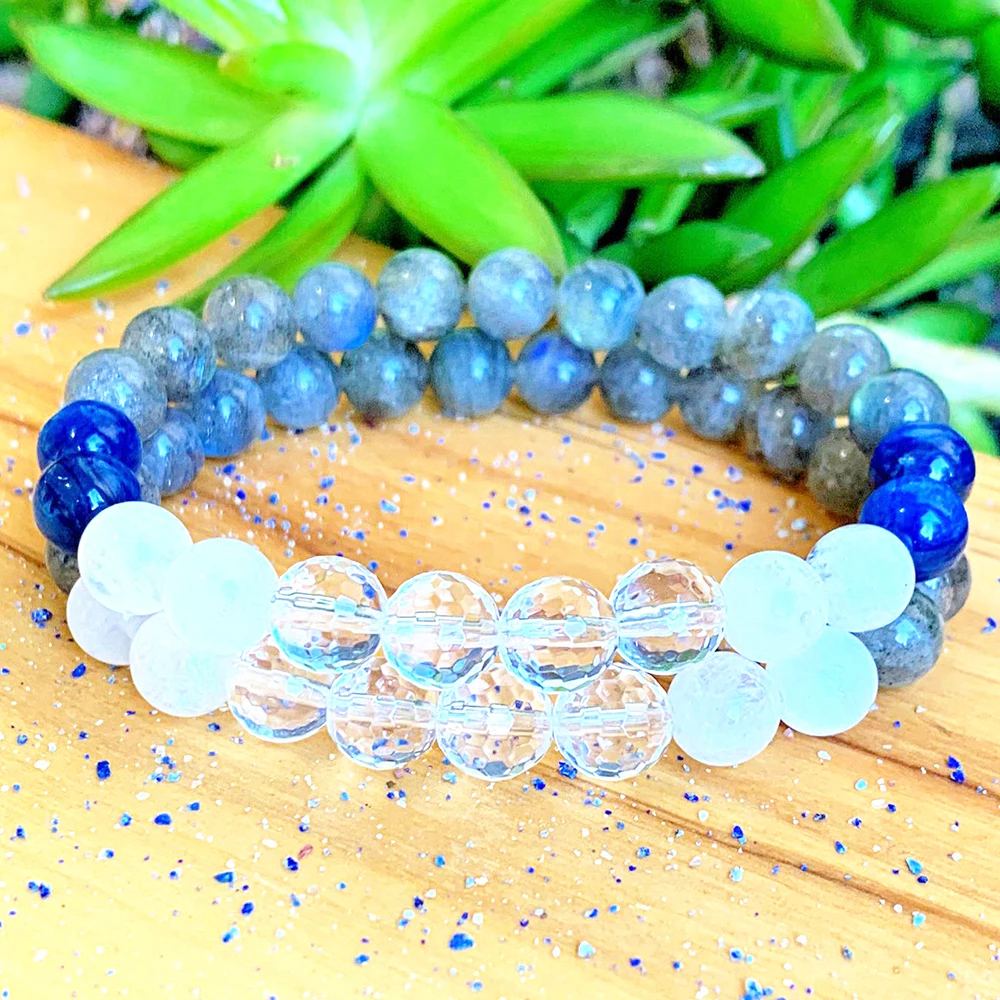 

MG1211 New Moon Wrist Mala with Intention Crystals Bracelet Genuine AAA Grade Blue Kyanite and Labradorite Mala Yoga Bracelet