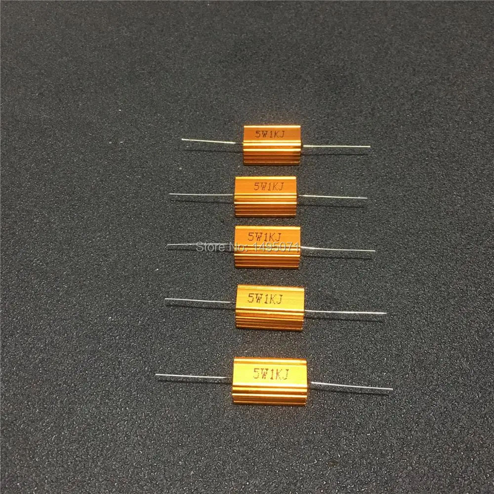 5pcs/Lot RX24 5W 0.1 0.33 0.5 1 1.2 1.5 2 3 4 5 Ohm Aluminum Shell Case Power Wirewound Resistor Golden Metal Housing 5% Class J