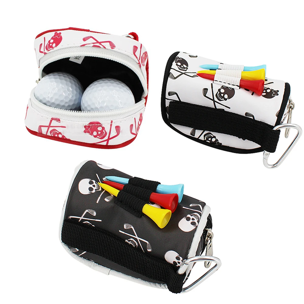 1 Pcs Mini Golf Ball Bag Portable PU Leather Holder Storage 2 Balls and 3 Tee Golf Waist Pouch Closure Carabiner