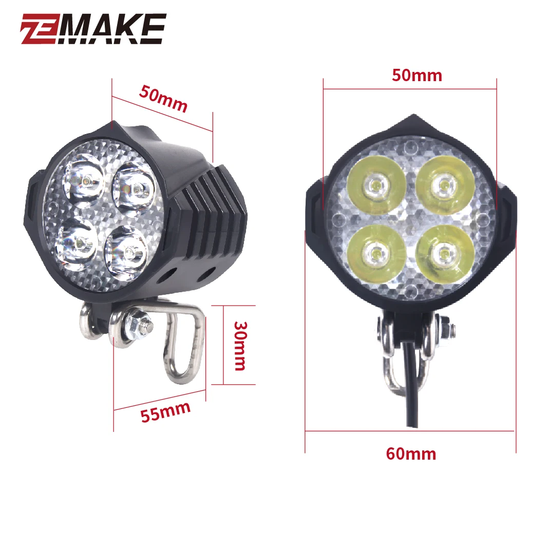 ZEMAKE Electric Bike Front and Ebike Rear Light Set Input 12V 24V 36V 48V 60V Built-in Speaker E-Bike Headlight And Tail Light