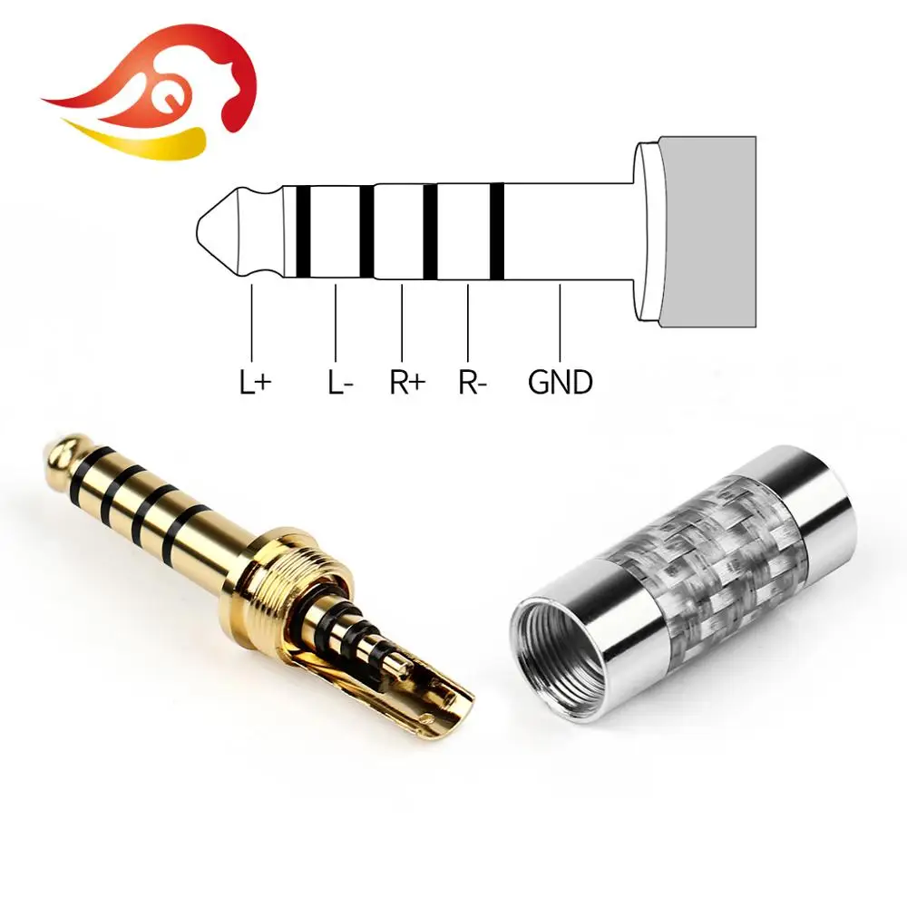 QYFANG 4.4mm 5 Pole Gold Plated Copper Earphone Plug Carbon Fiber Audio Jack Balanced Wire Connector Alloy Shell Metal Adapter