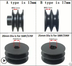 Rueda de polea de correa en V para motor de gasolina, micro máquina de labranza ATV, Go Kart, 168F, 170F, 188F, 190F, 152F, GX120, GX160, GX200, GX390