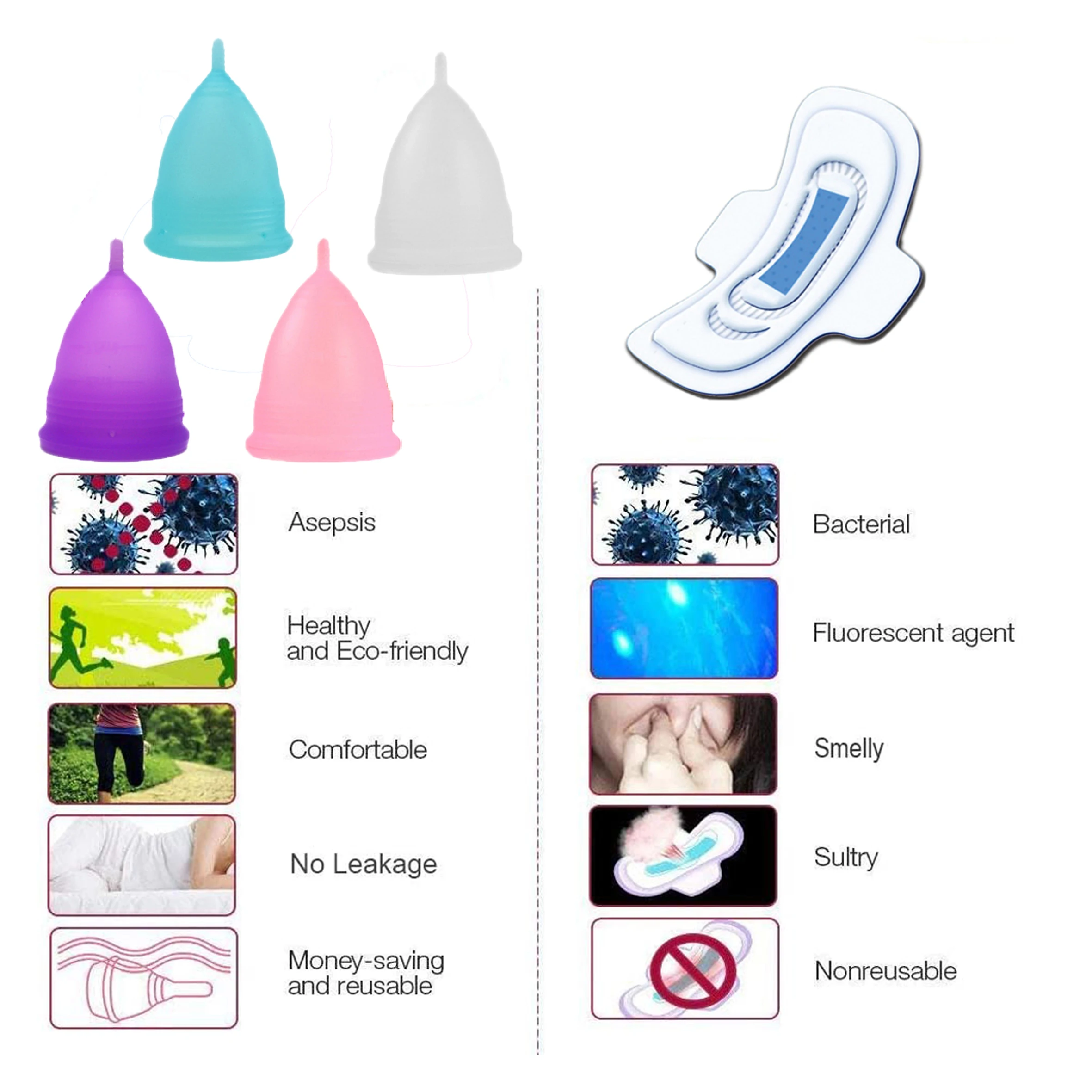 100pcs Wholesale Female Menstrual Cup Medical Grade Silicone Menstrual Bowl Reusable Menstrual Collector Factory Direct Sales