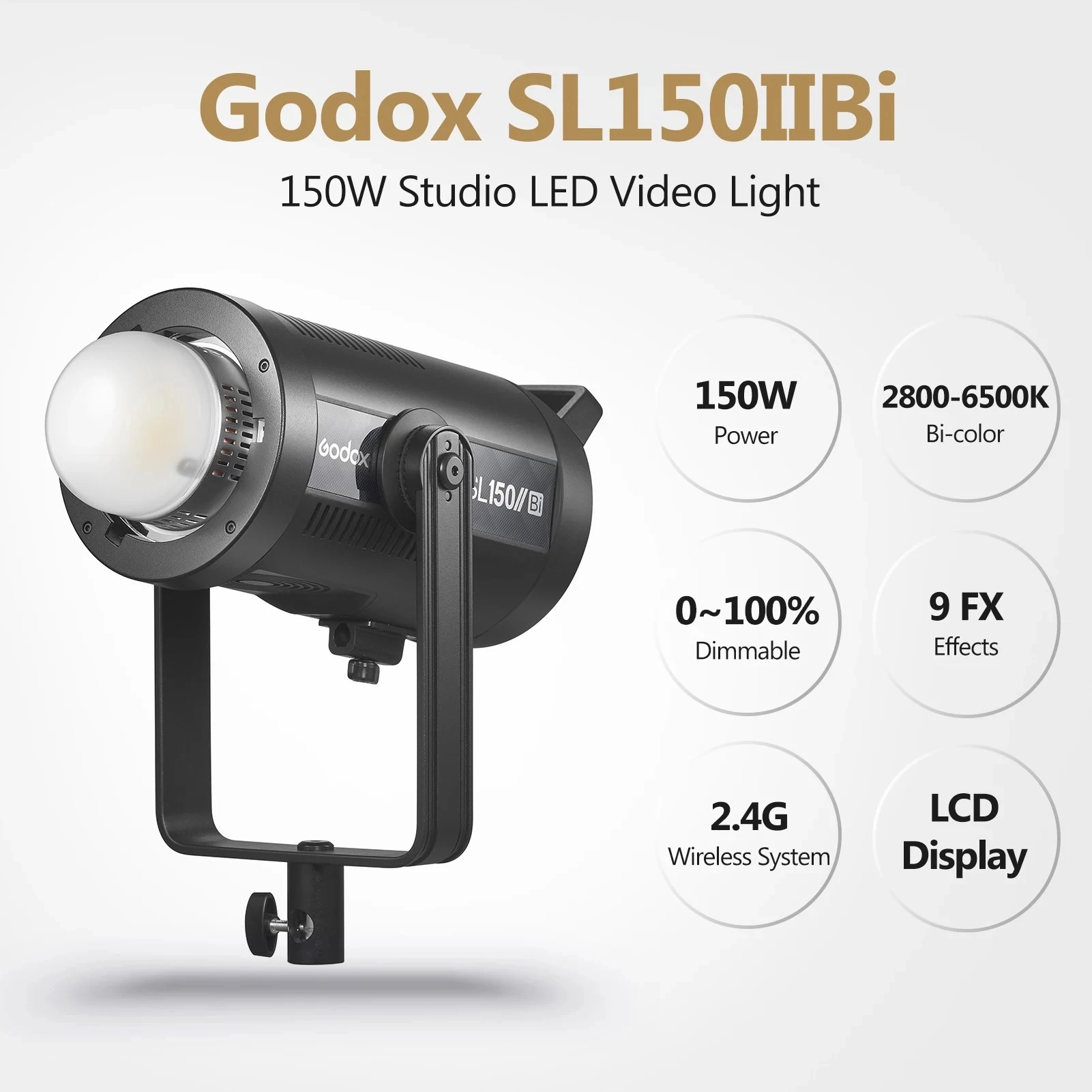 Godox SL150IIBi Studio LED Video Light Bi-color 150W 2800-6500K CRI96 TLCI97 with Bowens Mount U-type Stand Remote Control