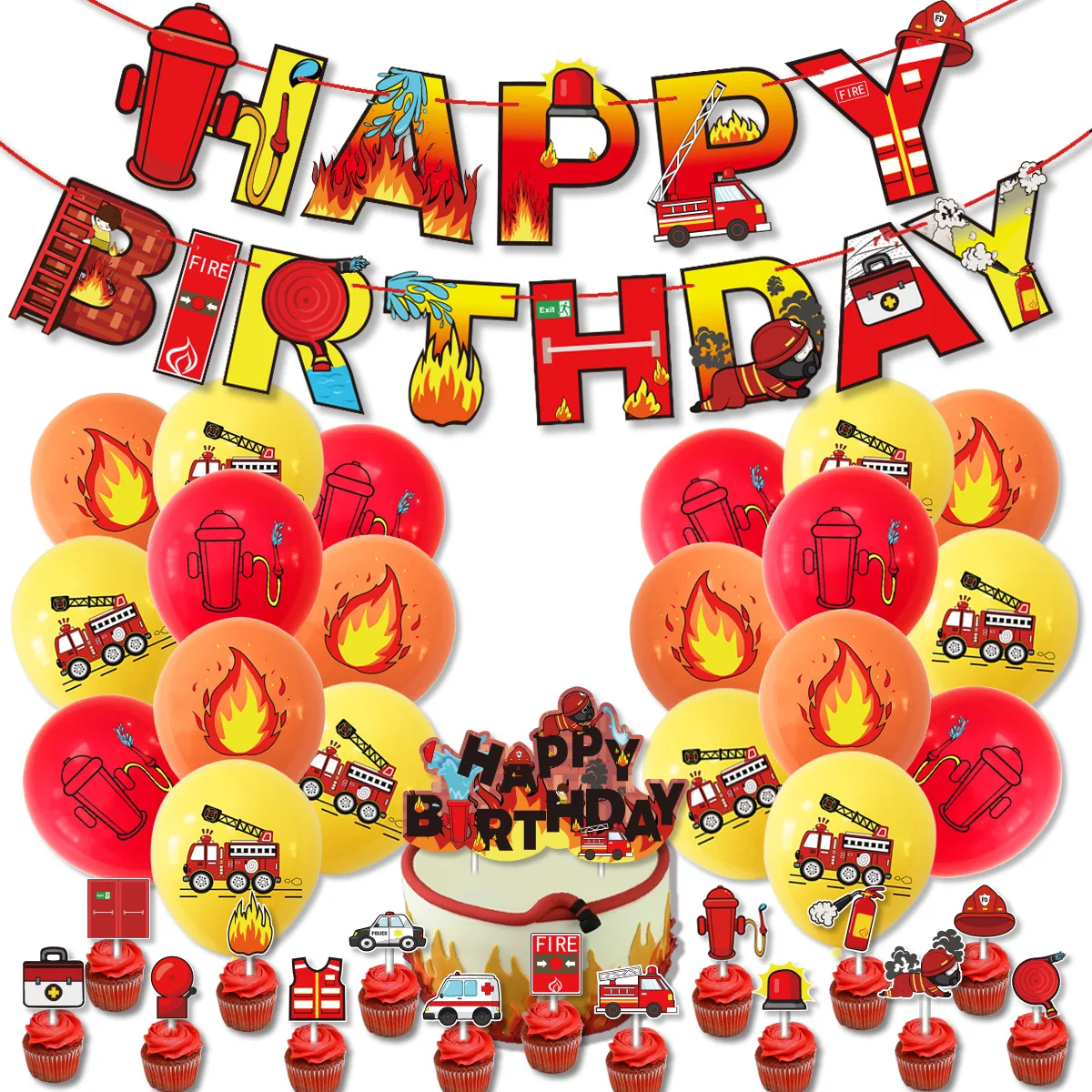 12'' Fireman Party Balloon Firetruck Happy Birthday Banner Kids Party Firefighter Theme Confetti Latex Ballon Baby Shower Decor