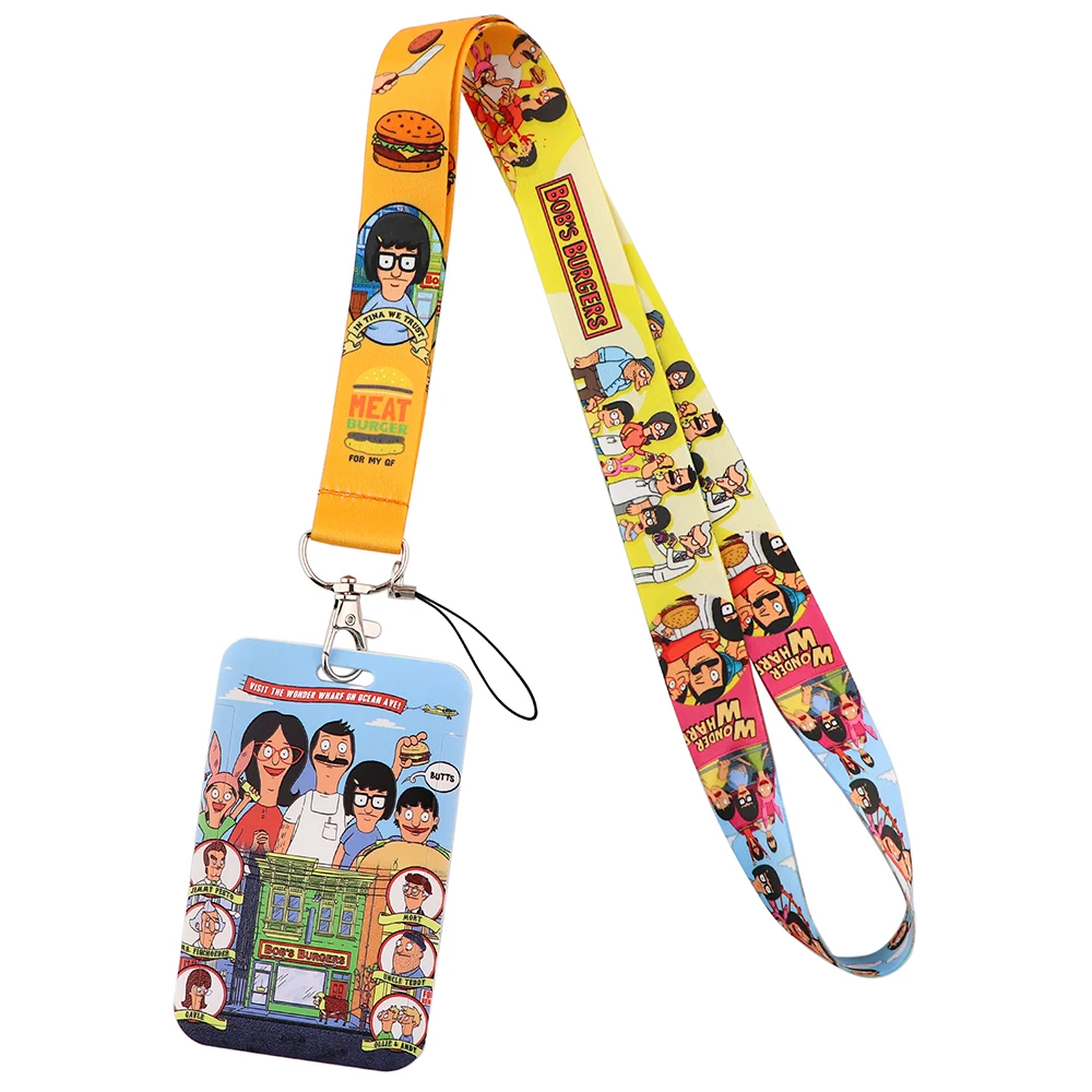 YQ895 Cartoon Burger Family Key Lanyard Credit Card Holder ID Badge Holder Neck Strap Phone Strap Keychain Lariat Jewelry Gift